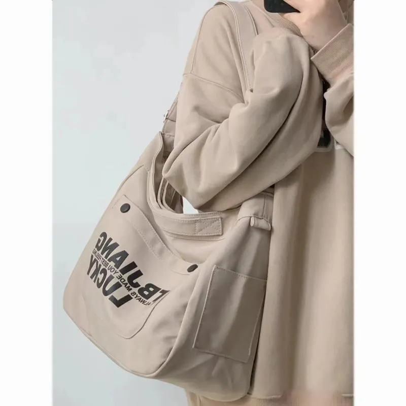 Amozae-Back To School Gifts Letters Large Canvas Crossbody Bag