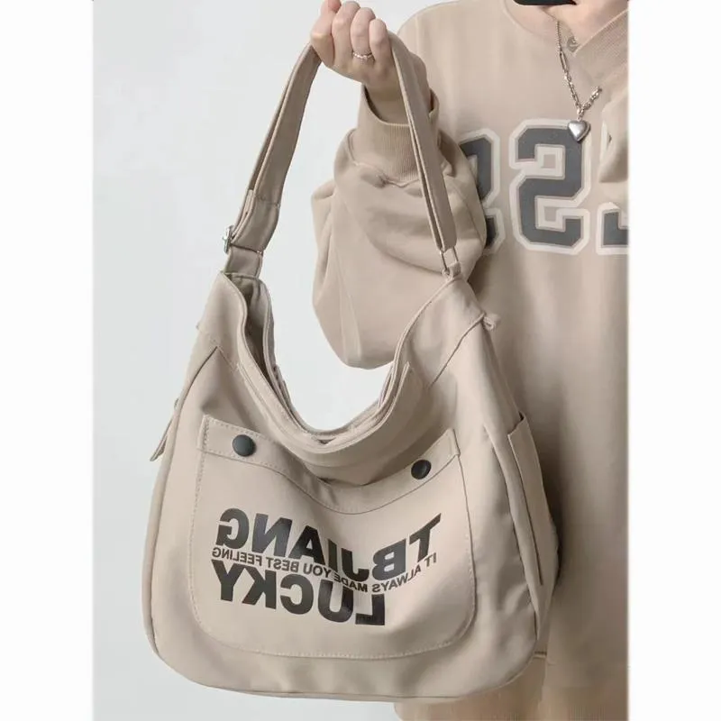 Amozae-Back To School Gifts Letters Large Canvas Crossbody Bag