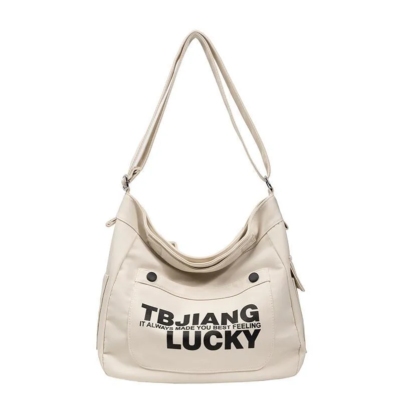 Amozae-Back To School Gifts Letters Large Canvas Crossbody Bag