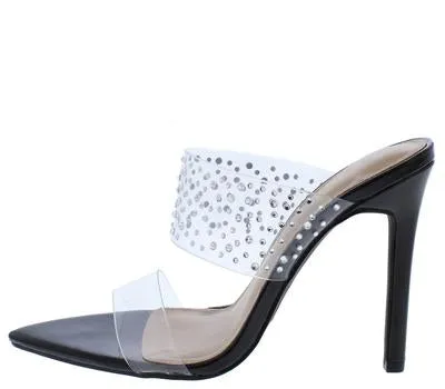 As She Please Black Open Toe Lucite Pointed Mule Heel