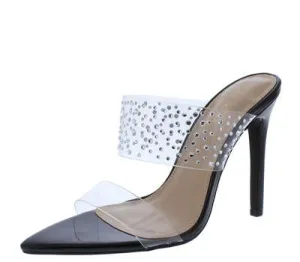 As She Please Black Open Toe Lucite Pointed Mule Heel
