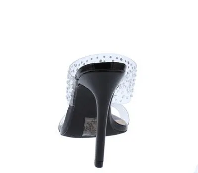 As She Please Black Open Toe Lucite Pointed Mule Heel