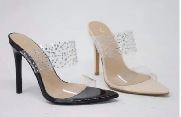 As She Please Black Open Toe Lucite Pointed Mule Heel