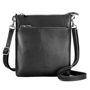 befen Small Genuine Leather Crossbody Purse Bags for Women Travel Shoulder Bag with Double Zip Pocket Air Force Blue