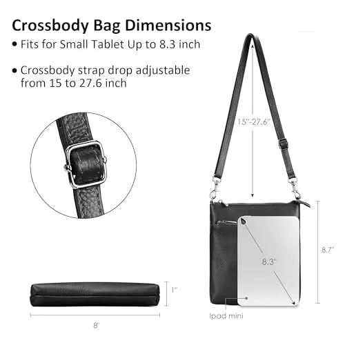 befen Small Genuine Leather Crossbody Purse Bags for Women Travel Shoulder Bag with Double Zip Pocket Air Force Blue