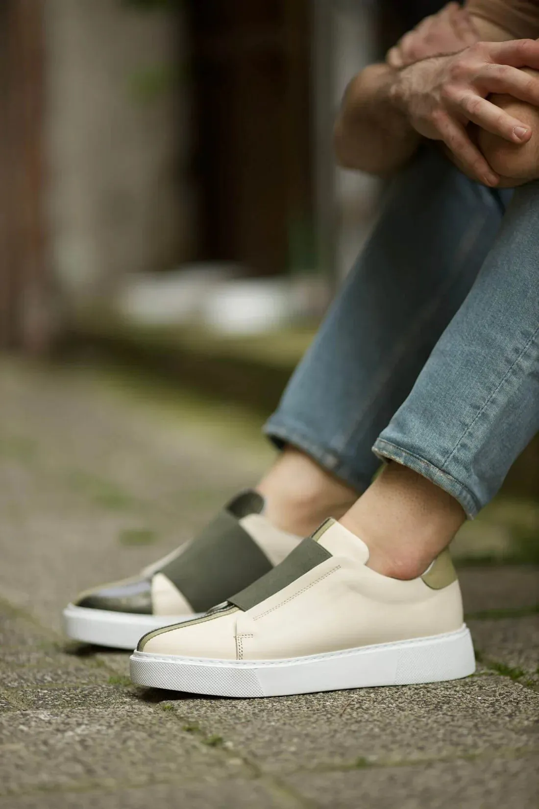 Beige & Green Slip-On Sneaker