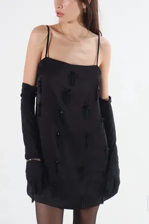 Black Cassiel Beaded Mini Dress