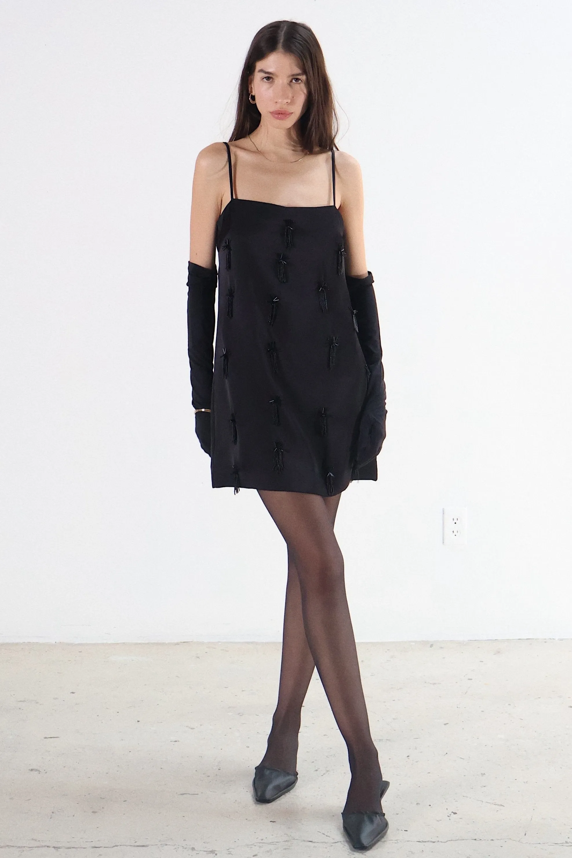 Black Cassiel Beaded Mini Dress