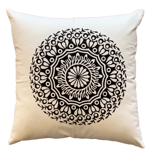 Black Mandala Block Print Canvas Cotton Cushion Cover Pillow 2Pcs