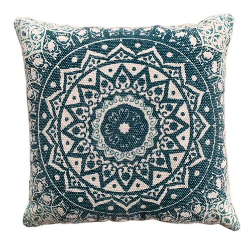 Block Print Daisy Green Mandala Cotton Dari Cushion 50 cms