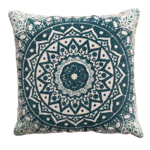 Block Print Daisy Green Mandala Cotton Dari Cushion 50 cms