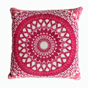 Block Print Pink Daisy Mandala Dari Cushion 50 cms