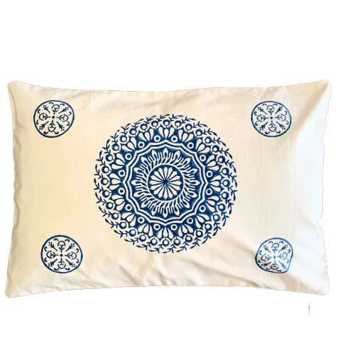 Blue Mandala Block Print Canvas Cotton Cushion Cover Pillow 2Pcs