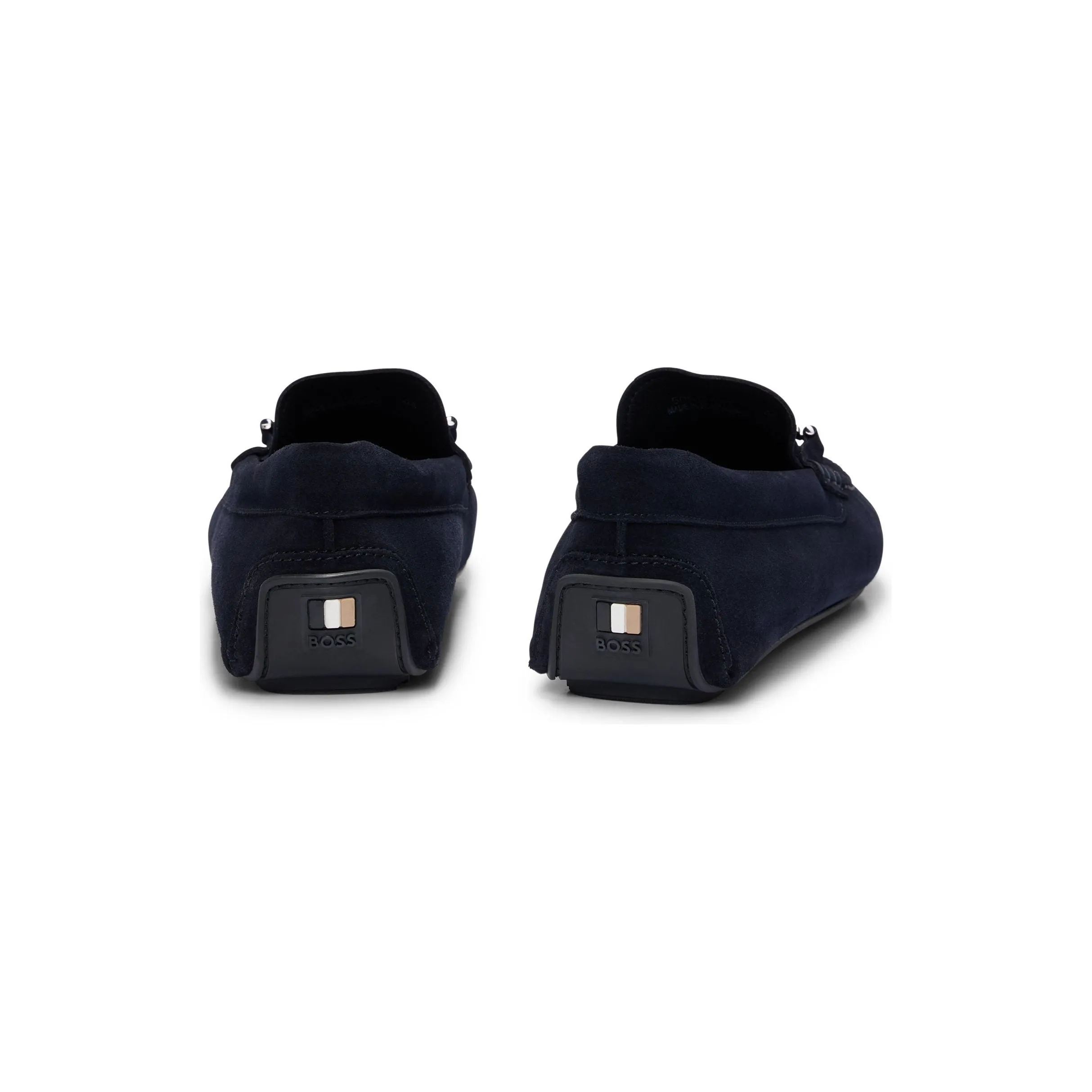 BOSS SUEDE LOAFERS WITH BRANDED METAL DETAILS AND INTERNAL LINING