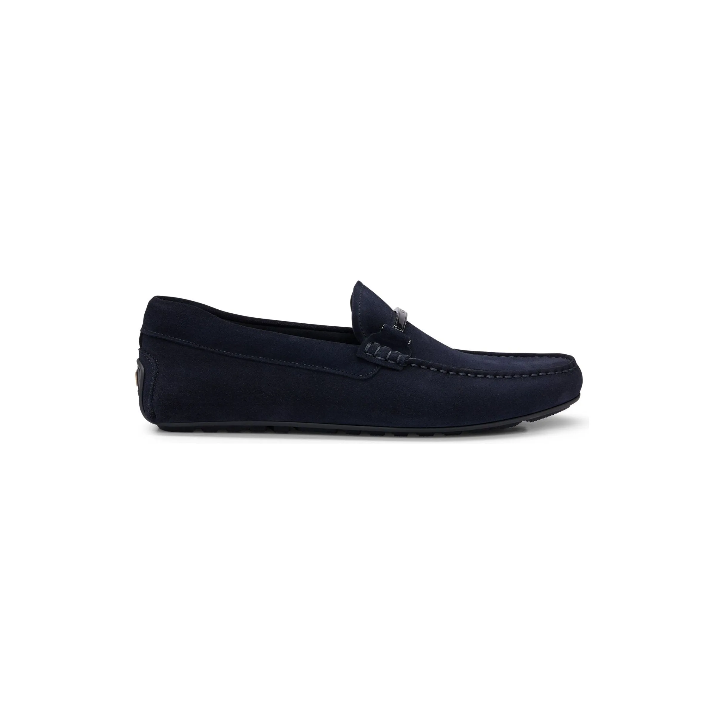 BOSS SUEDE LOAFERS WITH BRANDED METAL DETAILS AND INTERNAL LINING