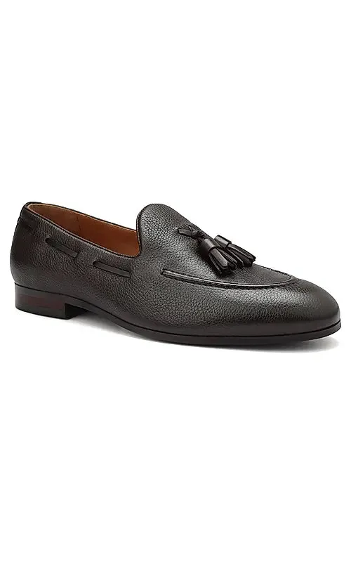 Coffee Leather Loafers With Tassels
