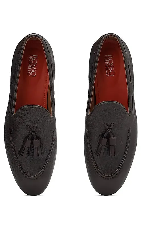 Coffee Leather Loafers With Tassels