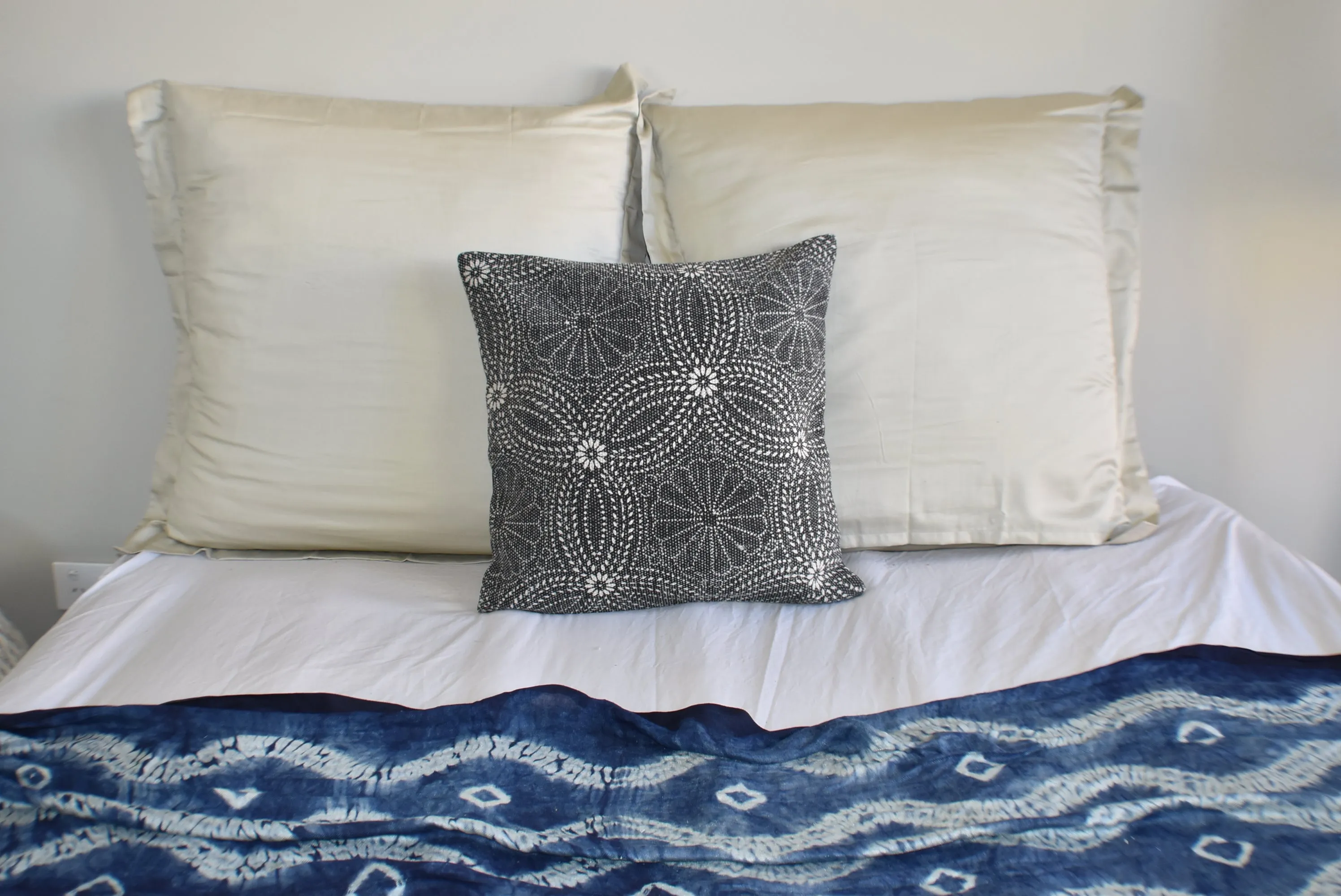 Cotton Black Flower Block Print Cotton Dari Cushion Cover 45cm