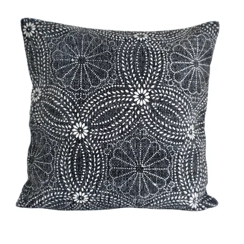 Cotton Black Flower Block Print Cotton Dari Cushion Cover 45cm