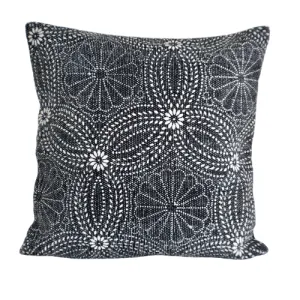 Cotton Black Flower Block Print Cotton Dari Cushion Cover 45cm