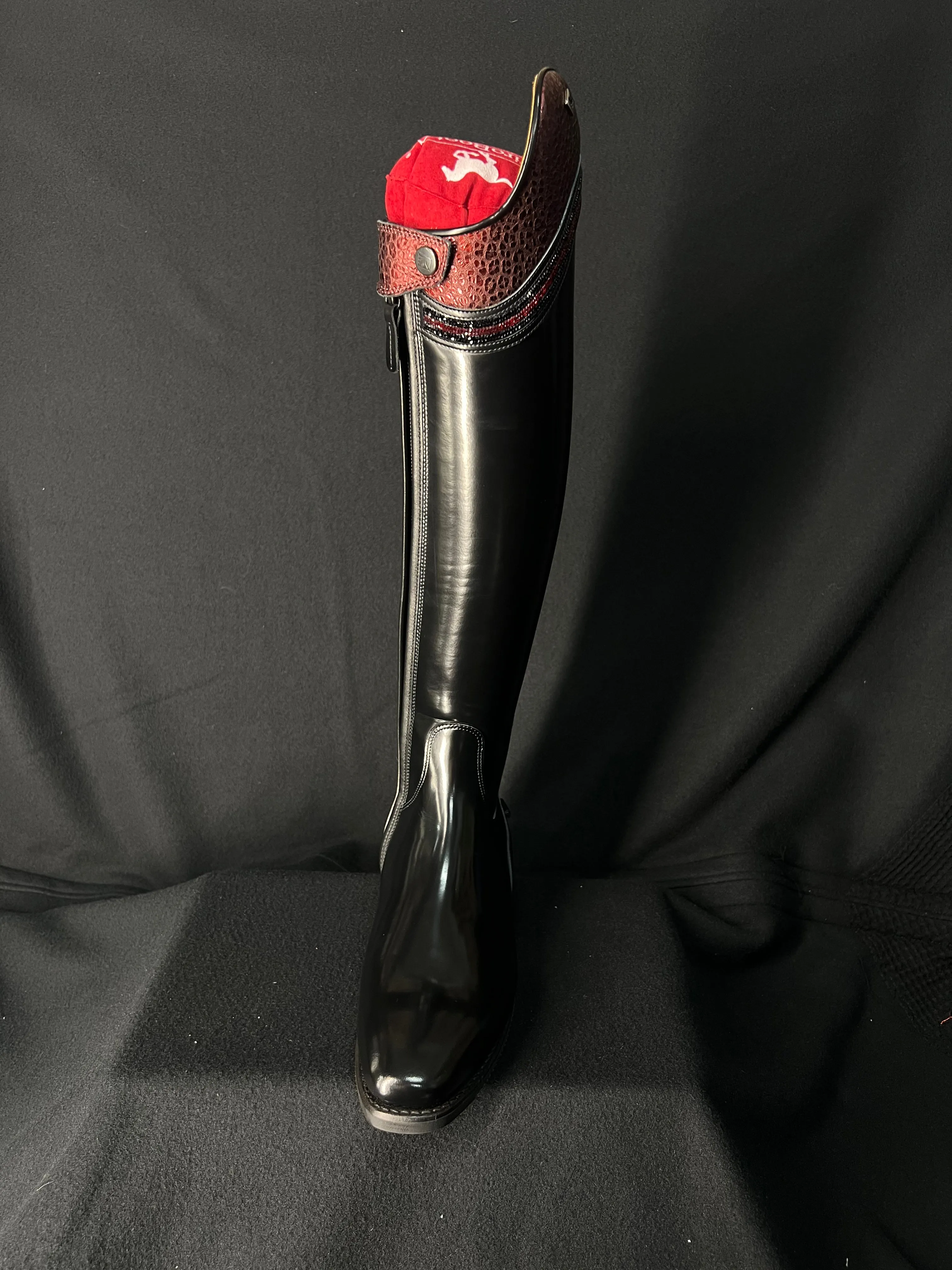 DeNiro Bellini Custom Dressage Boots Brushed Black with Bordeaux and Jet Crystals