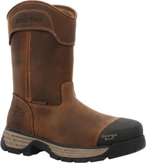 Georgia Boot Durablend Edge 10" Waterproof Alloy Toe Pull On Work Boot, Brown, Size 11(M)