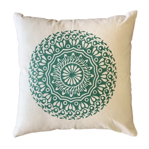 Green Mandala Block Print Canvas Cotton Cushion Cover Pillow 2Pcs
