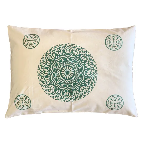 Green Mandala Block Print Canvas Cotton Cushion Cover Pillow 2Pcs