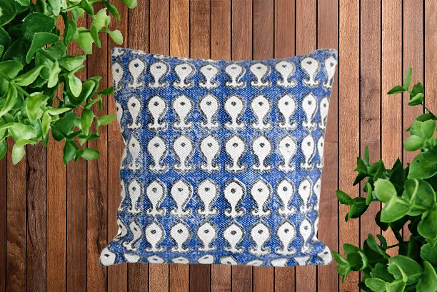 Indigo Block Print Cotton Dari Cushion Cover 45cm