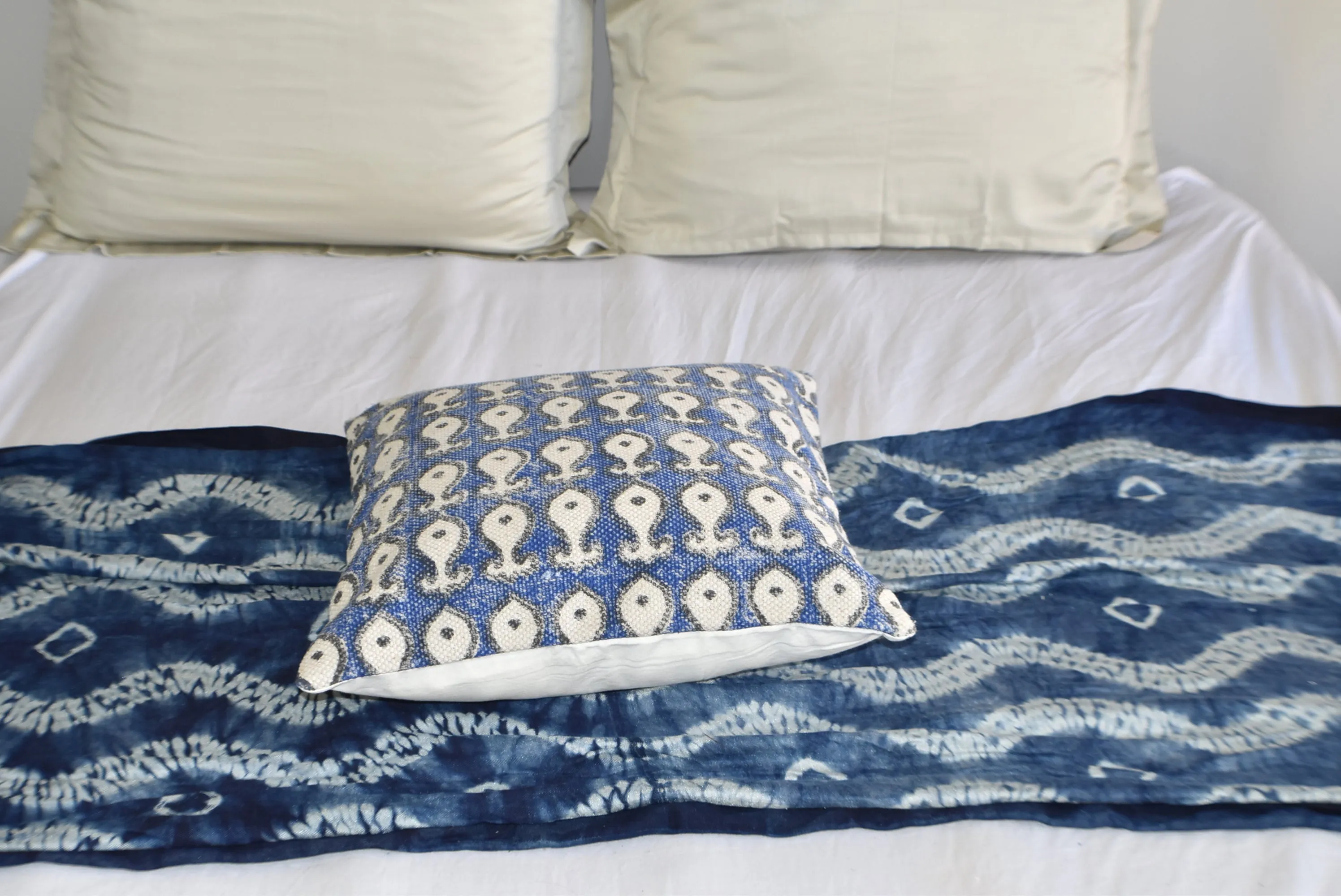 Indigo Block Print Cotton Dari Cushion Cover 45cm