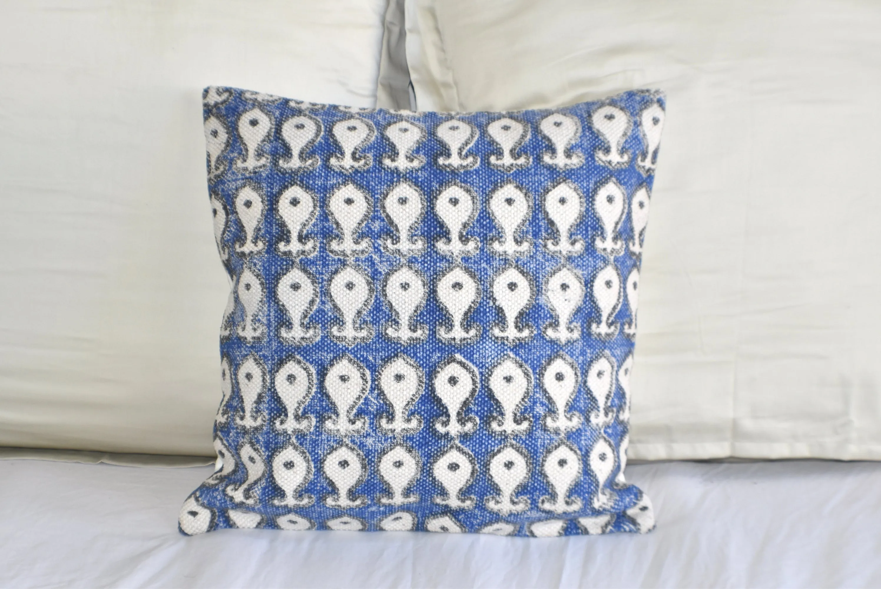 Indigo Block Print Cotton Dari Cushion Cover 45cm