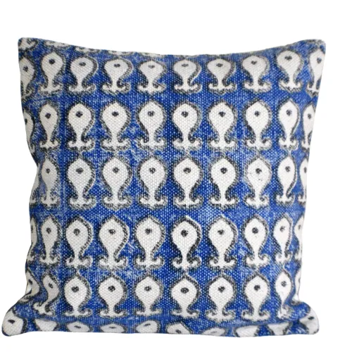Indigo Block Print Cotton Dari Cushion Cover 45cm