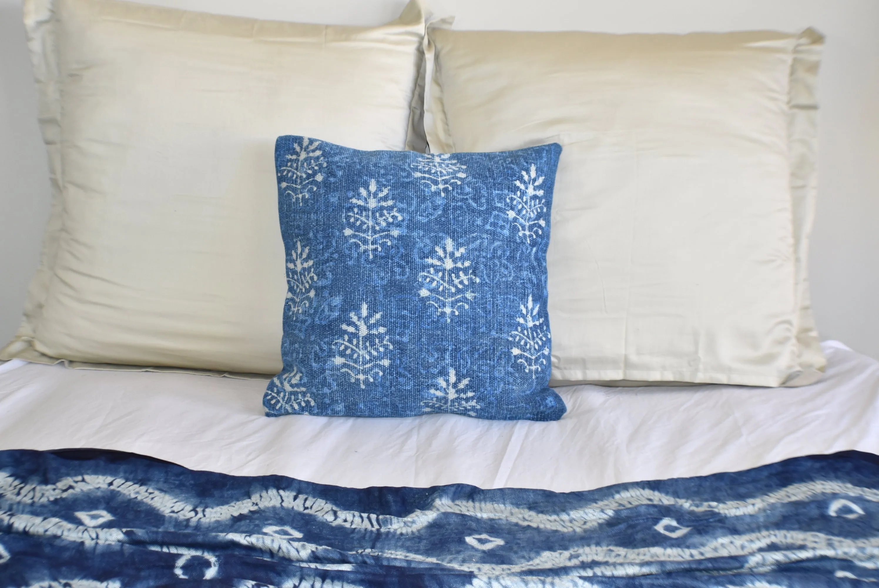 Indigo Booti Block Print Cotton Dari Cushion Cover 45cm
