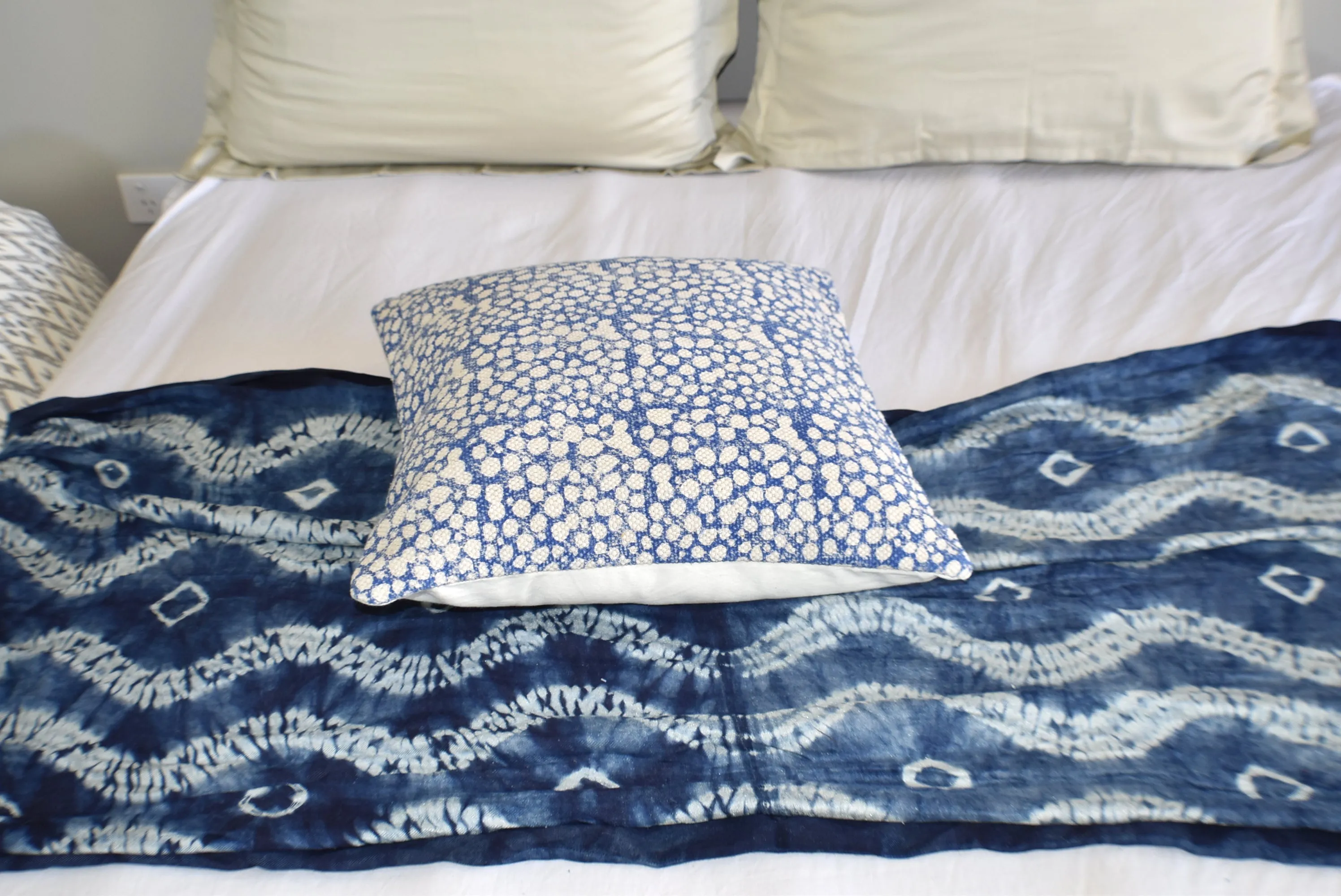 Indigo Cells Block Print Cotton Dari Cushion Cover 45cm