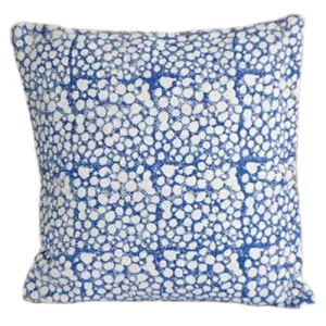 Indigo Cells Block Print Cotton Dari Cushion Cover 45cm