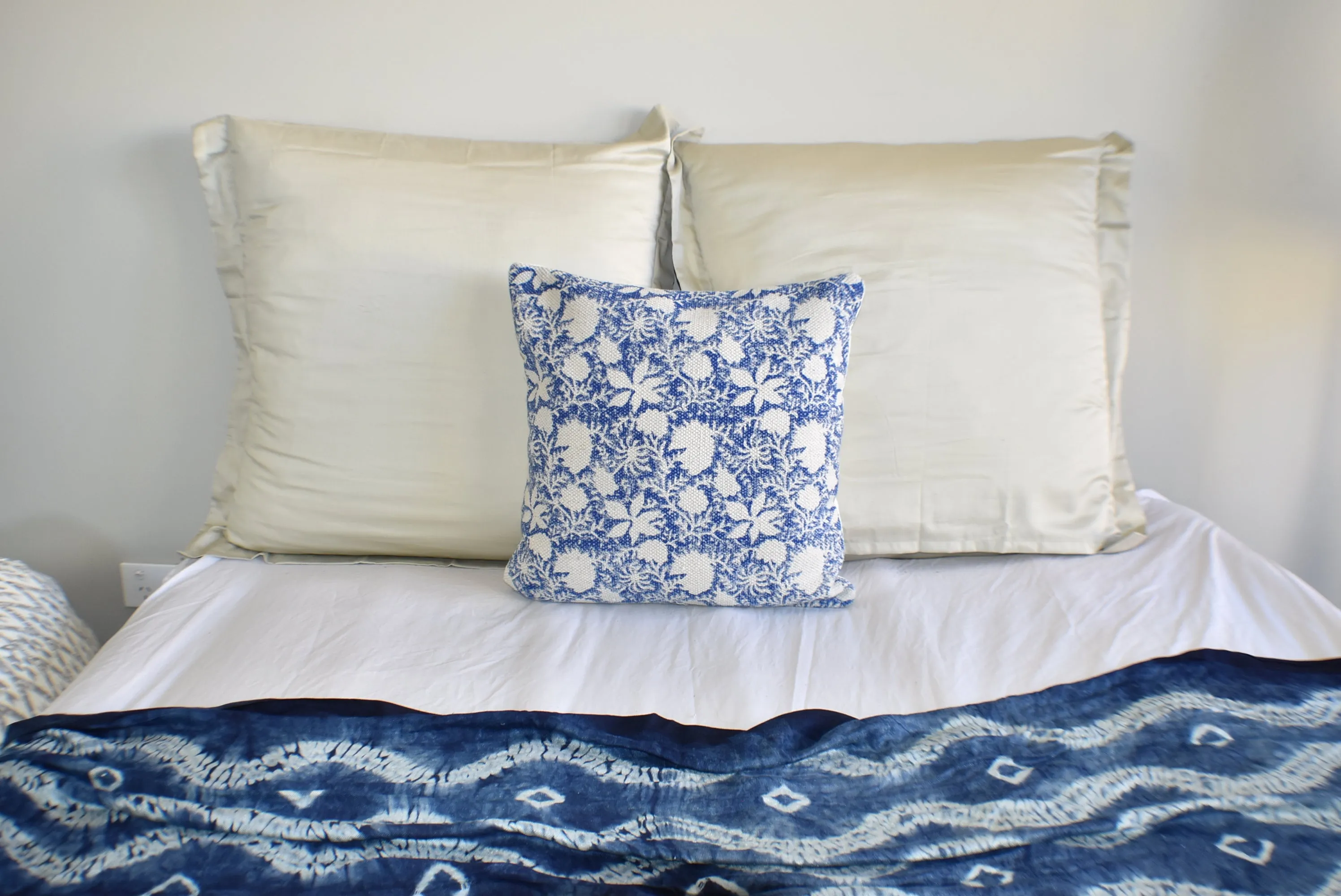 Indigo Flower Block Print Cotton Dari Cushion Cover 45cm