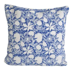 Indigo Flower Block Print Cotton Dari Cushion Cover 45cm