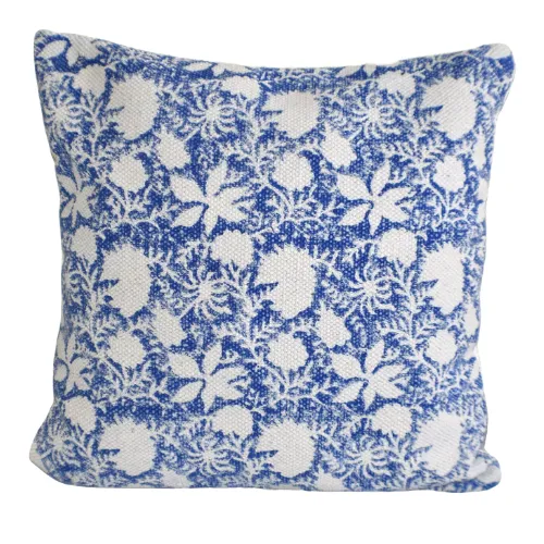 Indigo Flower Block Print Cotton Dari Cushion Cover 45cm