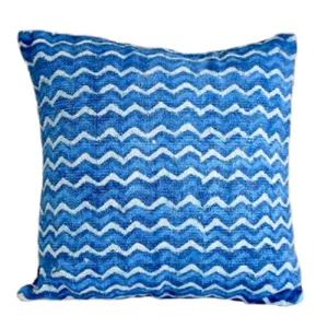 Indigo Zigzag Block Print Cotton Dari Cushion Cover 45cm