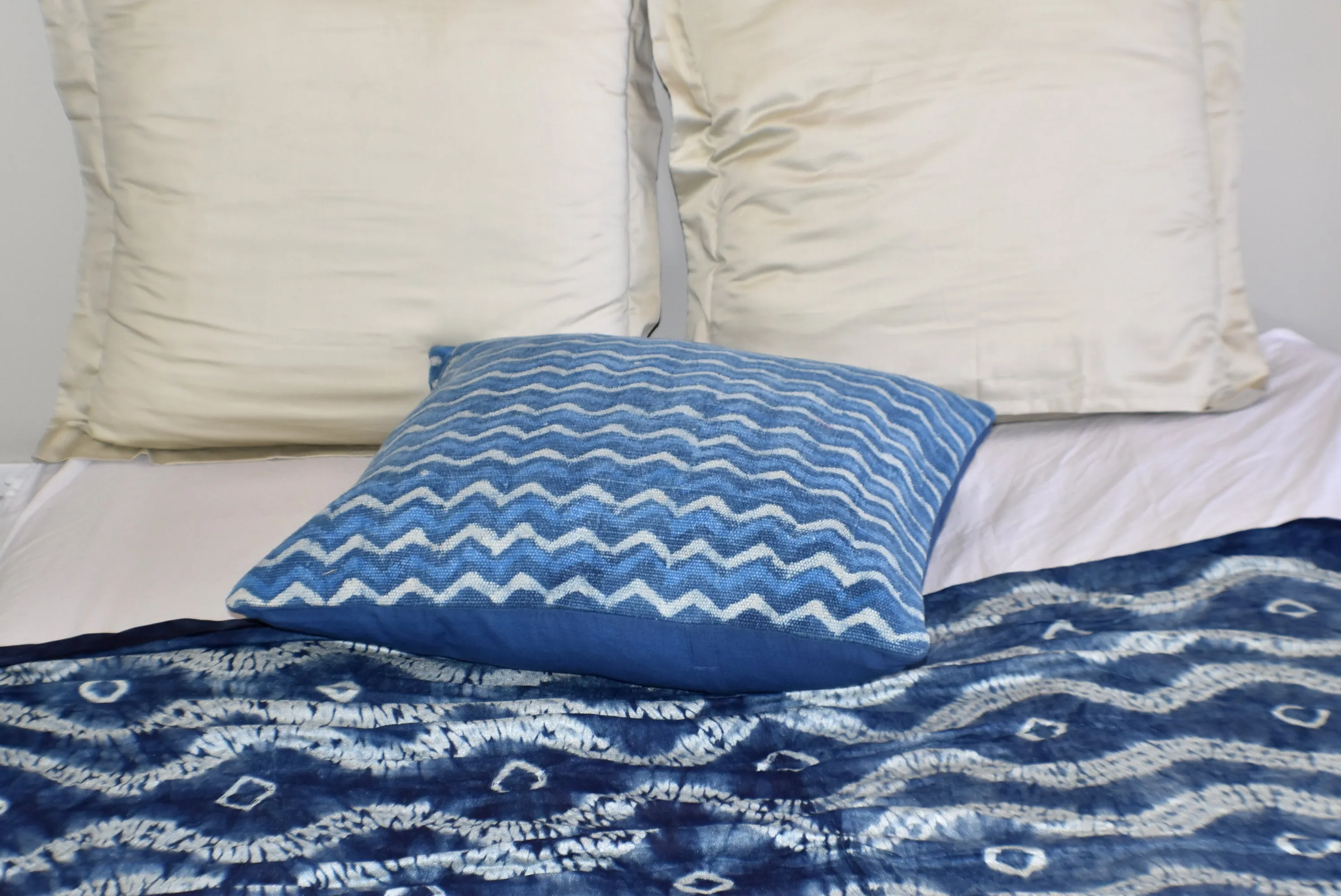 Indigo Zigzag Block Print Cotton Dari Cushion Cover 45cm