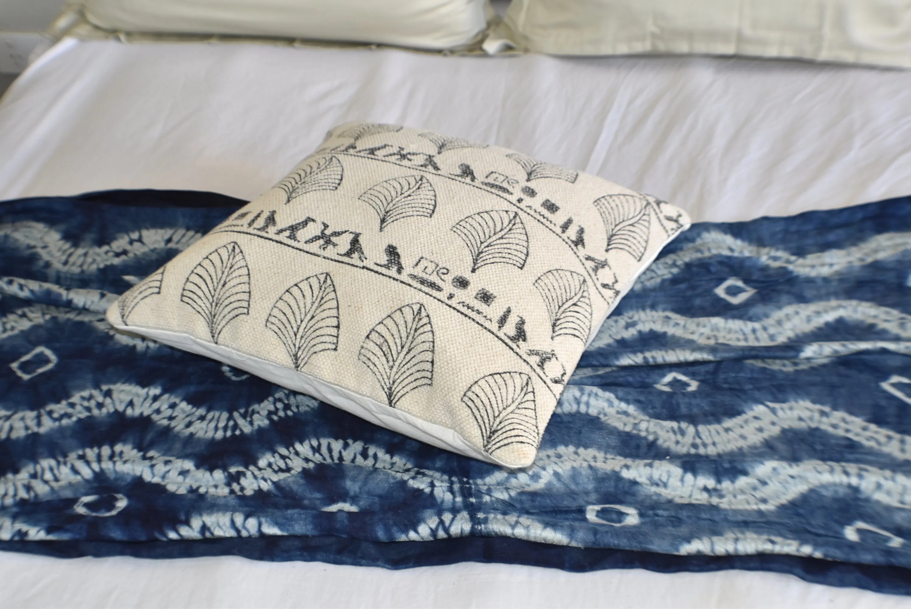 Leafy Block Print Cotton Dari Cushion Cover 45cm