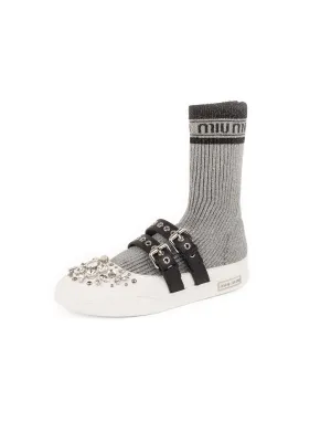Lurex Knit Hi-top Sneakers - Silver / Black
