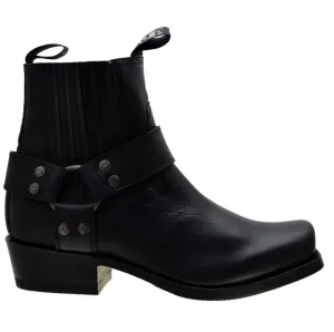 Men's Biker Boots Sendra 8286 Harness Black Leather Cuban Heel