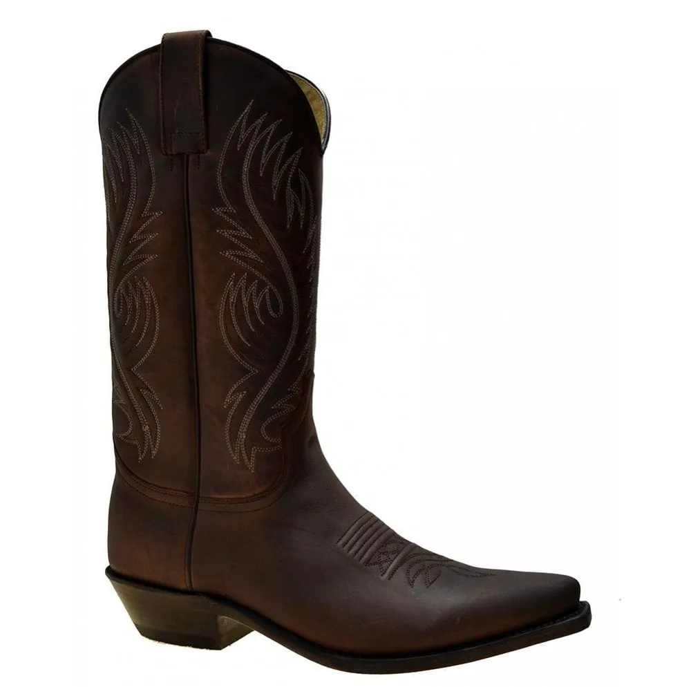 Men's Cowboy Boots Sendra 2605 Brown Leather Cuban Heel