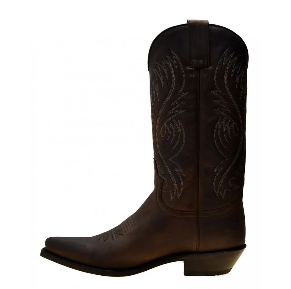 Men's Cowboy Boots Sendra 2605 Brown Leather Cuban Heel