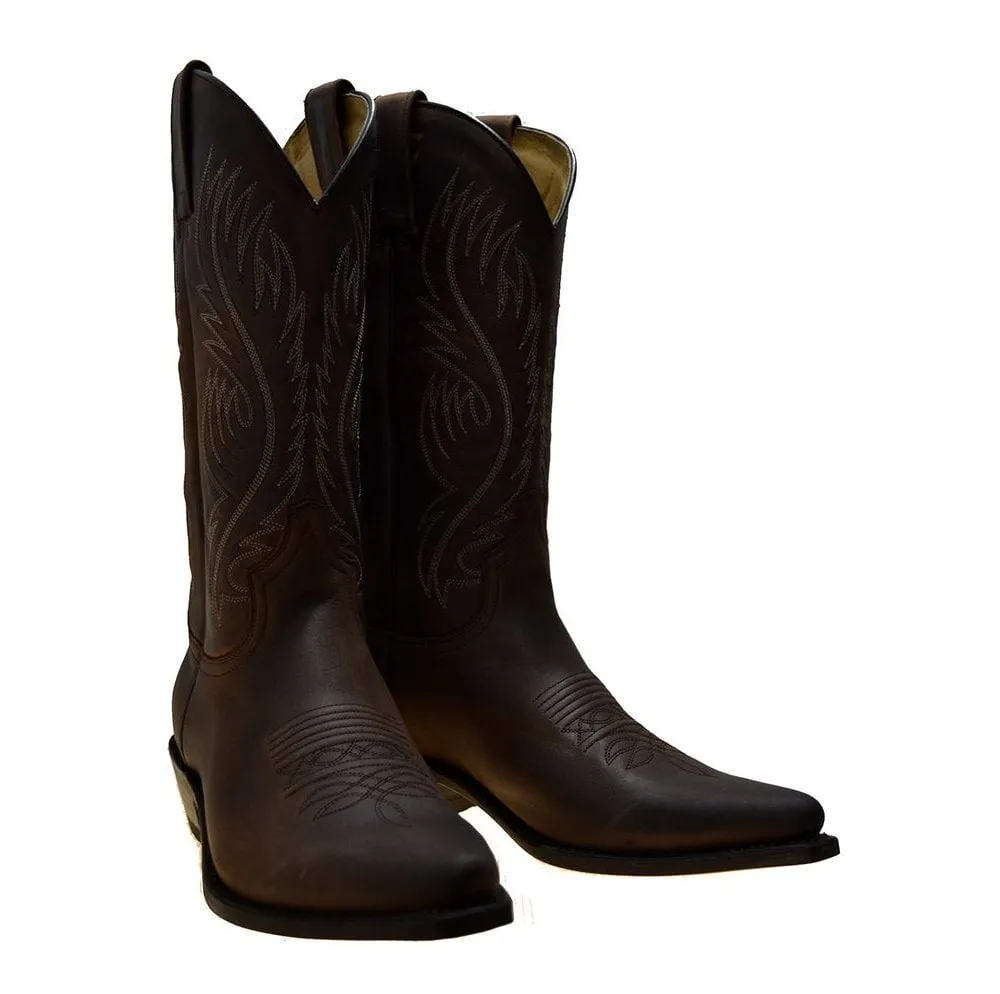 Men's Cowboy Boots Sendra 2605 Brown Leather Cuban Heel