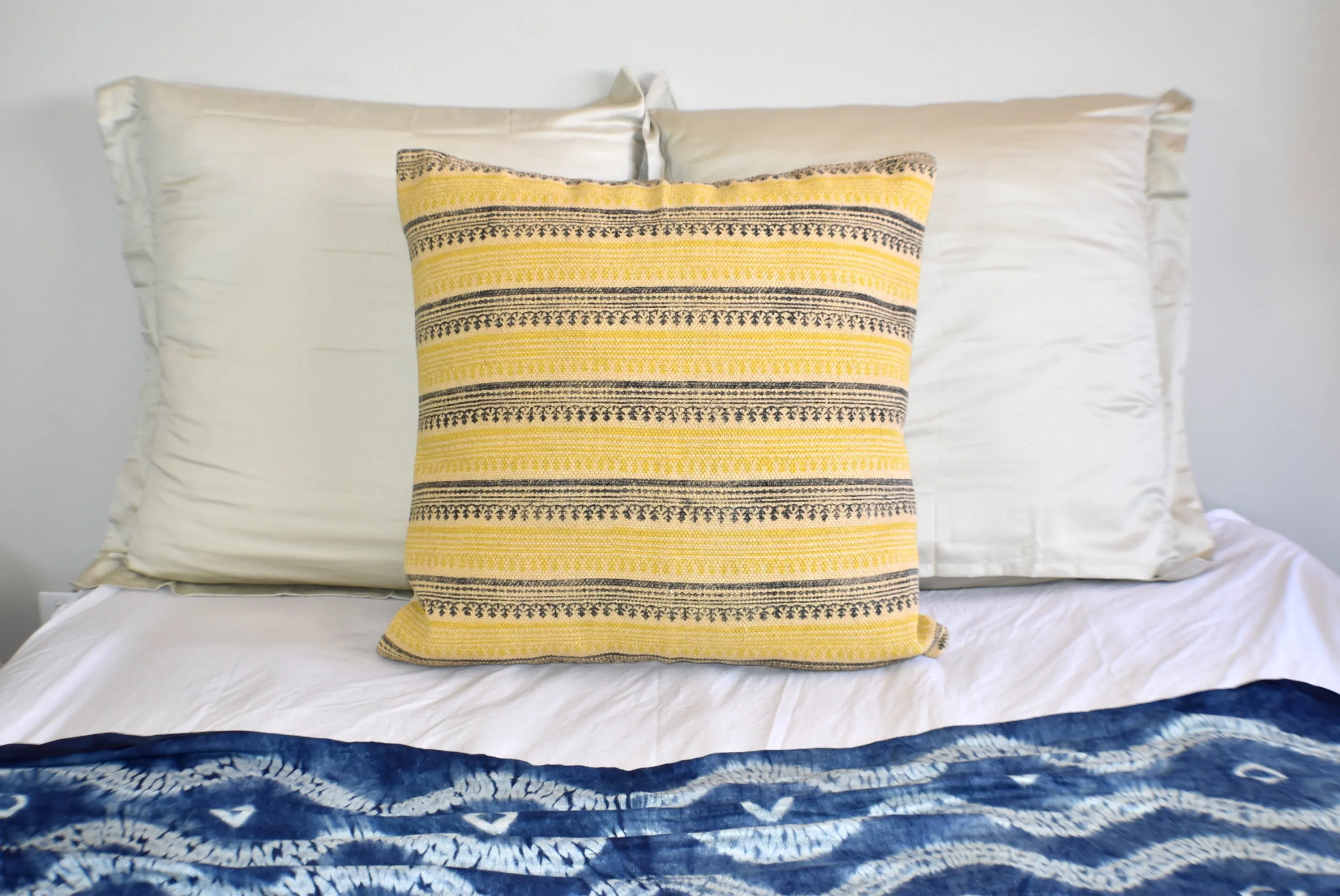 Mustard Stripe Block Print Cotton Dari Cushion Cover 45cm