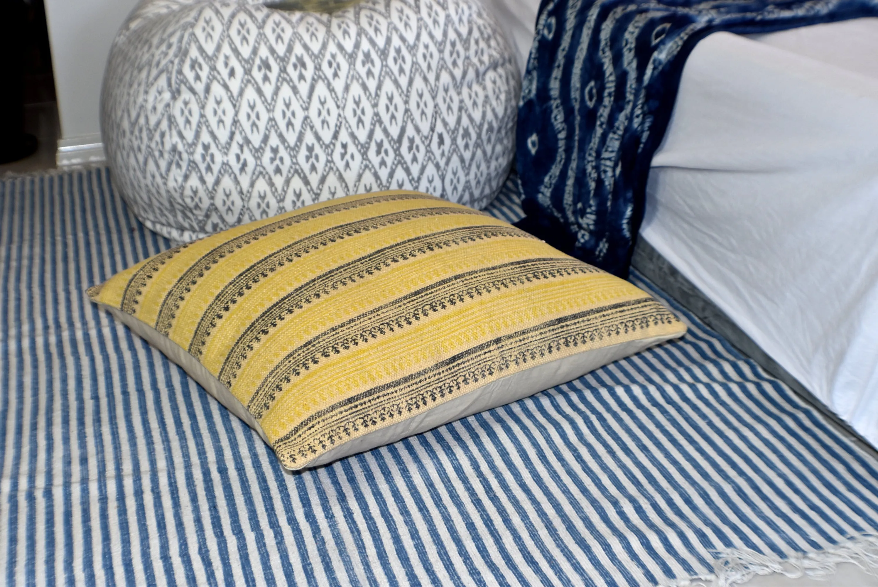 Mustard Stripe Block Print Cotton Dari Cushion Cover 45cm