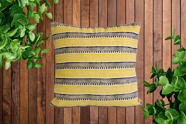 Mustard Stripe Block Print Cotton Dari Cushion Cover 45cm