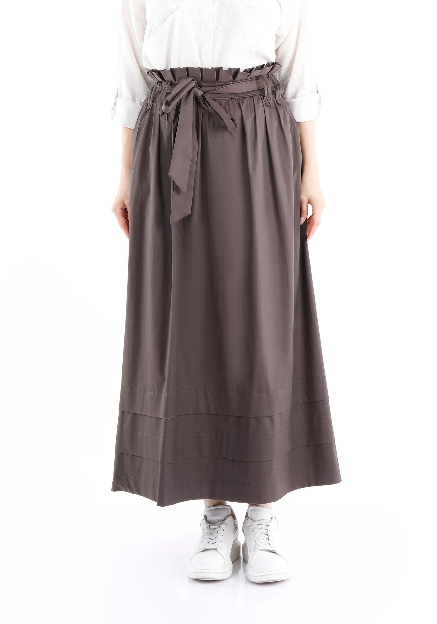 Paper Bag Flared A-Line Maxi Skirt With Pockets And Belt